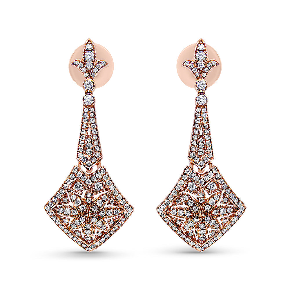 Infinite Jewels 18K Rose Gold 1 1/3 Cttw Diamond Studded Fleur De Lis Drop Earrings