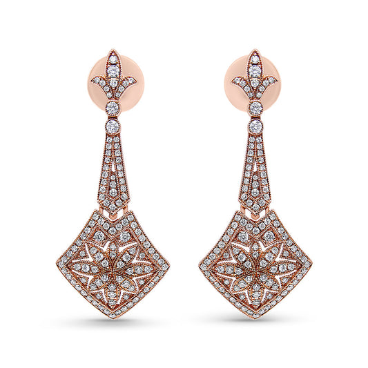 Infinite Jewels 18K Rose Gold 1 1/3 Cttw Diamond Studded Fleur De Lis Drop Earrings