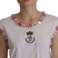 Dolce & Gabbana White DG Crown Floral Sequin T-shirt