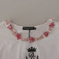 Dolce & Gabbana White DG Crown Floral Sequin T-shirt