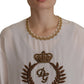 Dolce & Gabbana White Silk Gold DG Crown Crystal Blouse Top