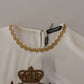 Dolce & Gabbana White Silk Gold DG Crown Crystal Blouse Top