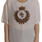 Dolce & Gabbana White Silk Gold DG Crown Crystal Blouse Top