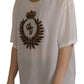 Dolce & Gabbana White Silk Gold DG Crown Crystal Blouse Top