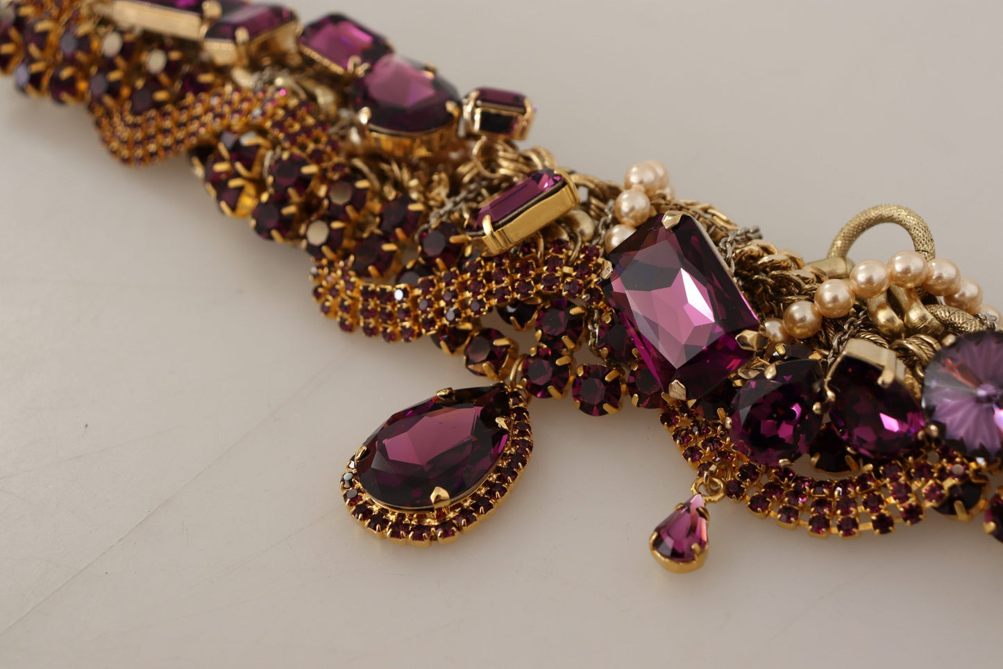 Dolce & Gabbana Gold Brass Sicily Purple Crystal Necklace