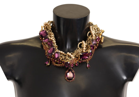 Dolce & Gabbana Gold Brass Sicily Purple Crystal Necklace