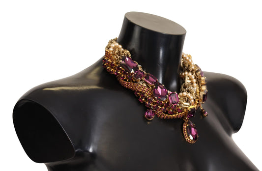 Dolce & Gabbana Gold Brass Sicily Purple Crystal Necklace