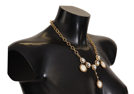 Dolce & Gabbana Gold Clock Statement Crystal Chain Necklace