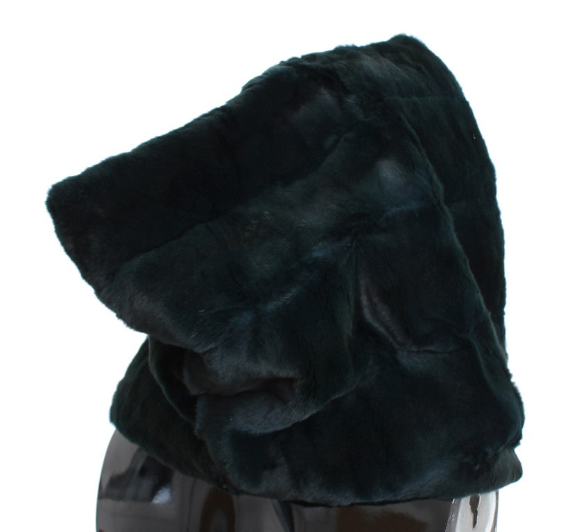 Dolce & Gabbana Green Weasel Fur Crochet Hood Scarf Hat