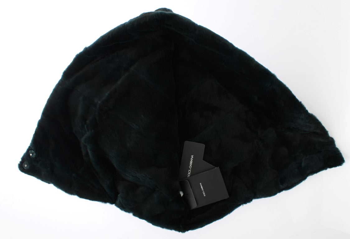 Dolce & Gabbana Green Weasel Fur Crochet Hood Scarf Hat