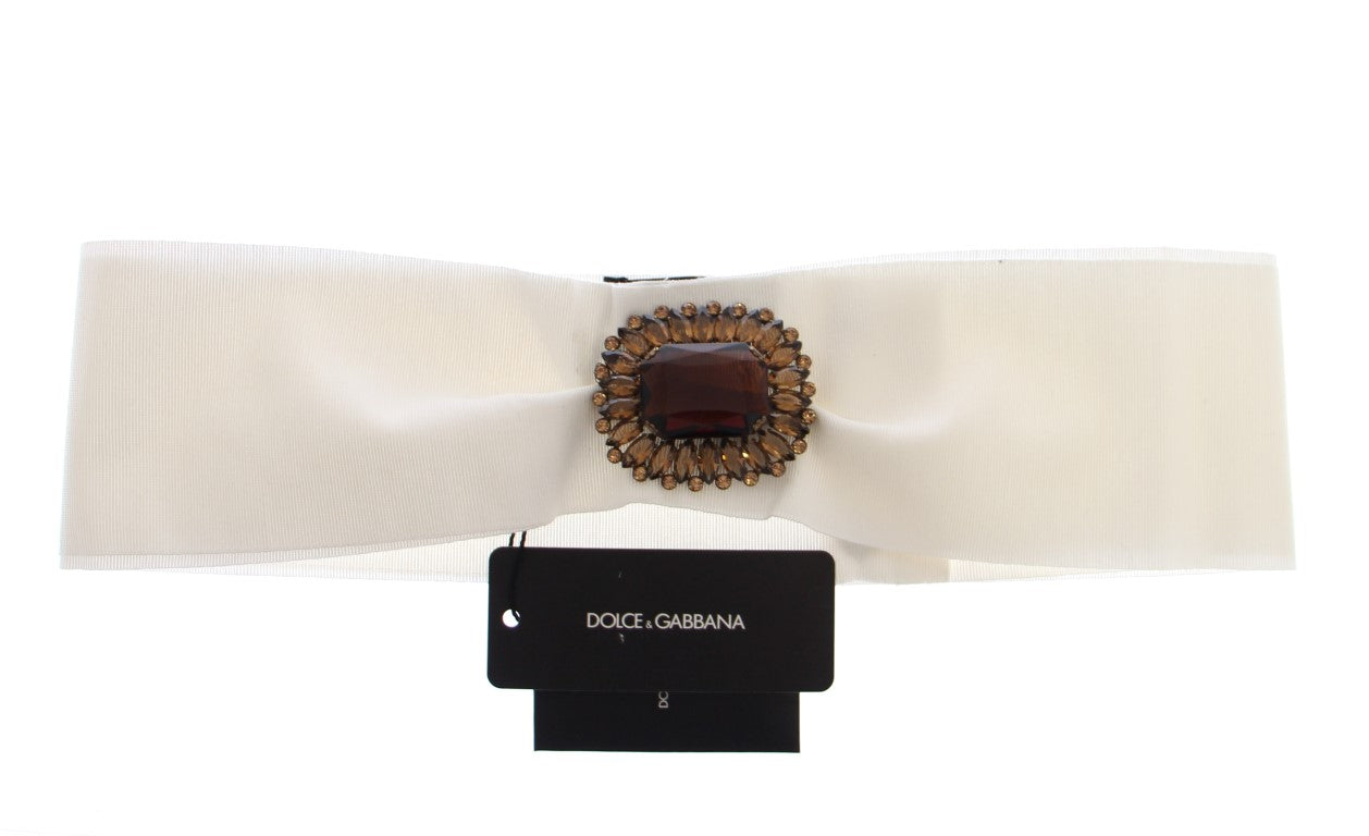 Dolce & Gabbana White Crystal Brass Wide Waist Runway Belt