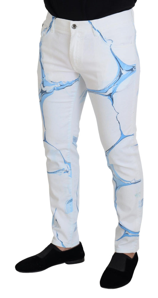 Dolce & Gabbana White Blue Denim Cotton Jeans Stretch Skinny Fit Pant