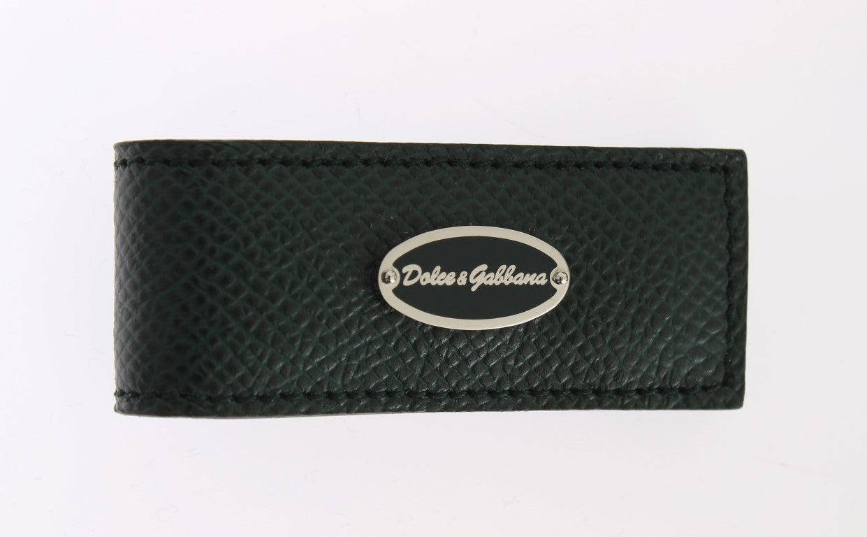 Dolce & Gabbana Green Leather Magnet Money Clip