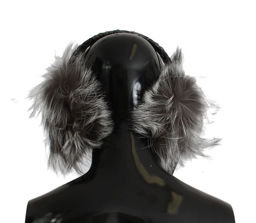 Dolce & Gabbana Gray Fox Fur Crystal Ear Muffs