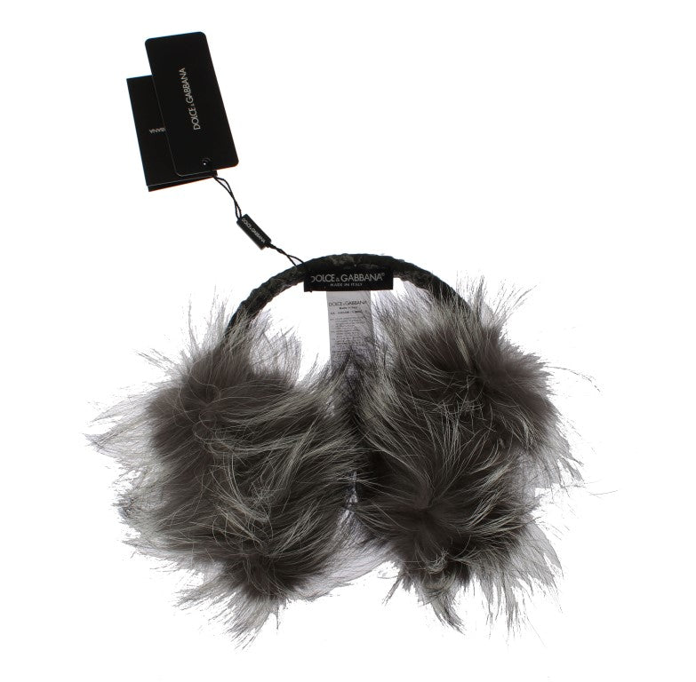 Dolce & Gabbana Gray Fox Fur Crystal Ear Muffs