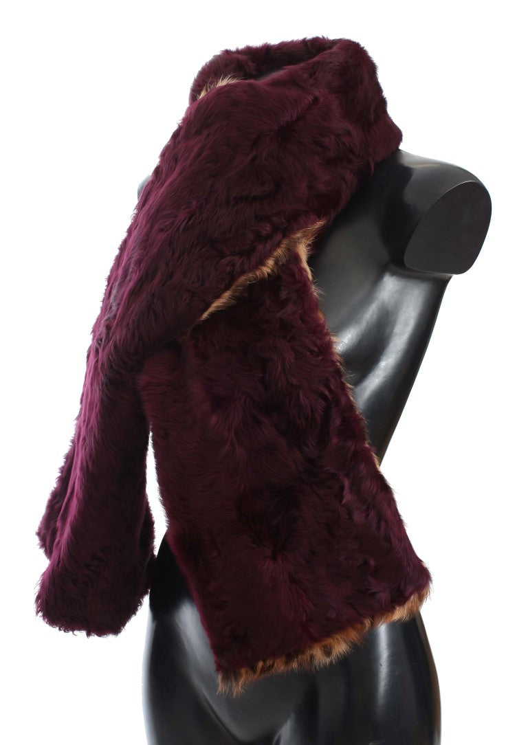 Dolce & Gabbana Purple Lamb Fur Leopard Print Scarf