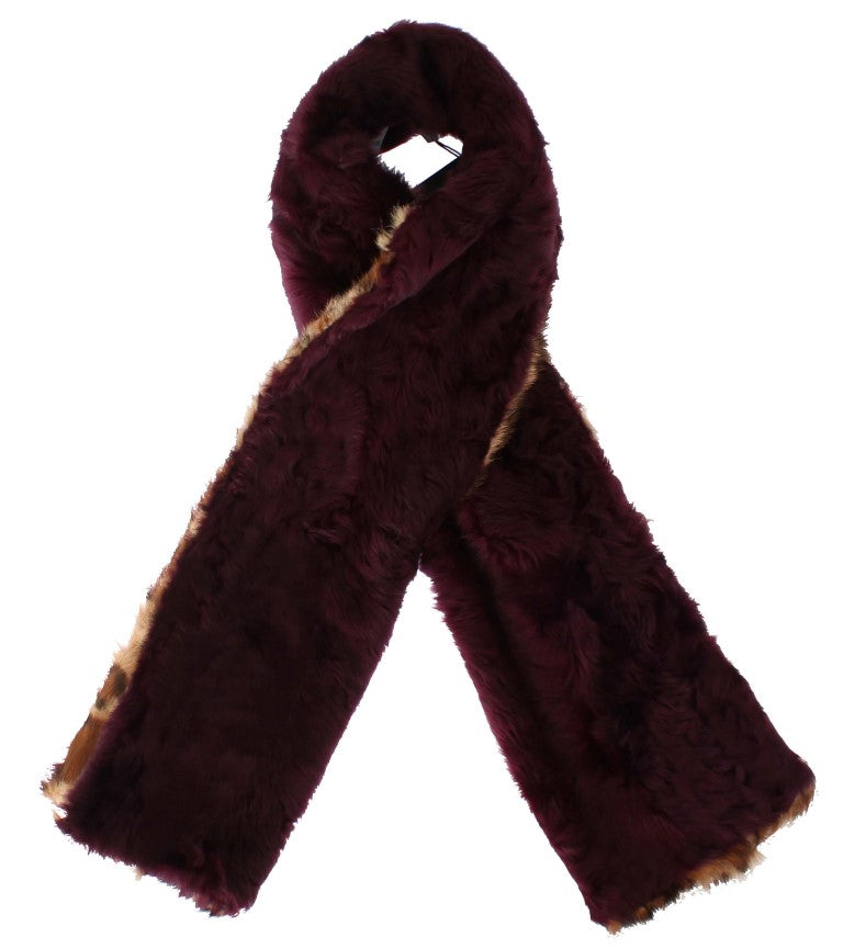 Dolce & Gabbana Purple Lamb Fur Leopard Print Scarf