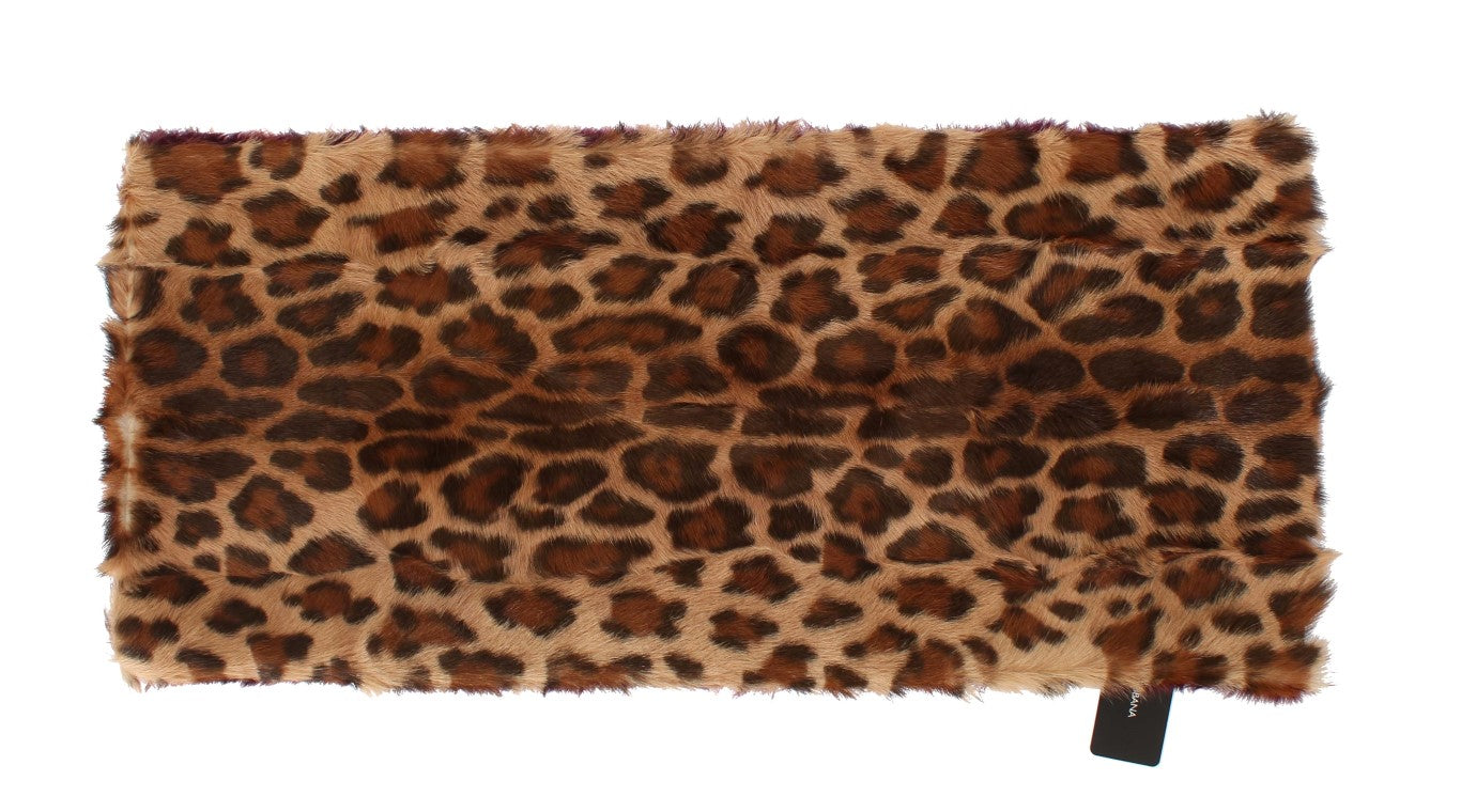 Dolce & Gabbana Purple Lamb Fur Leopard Print Scarf