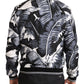 Dolce & Gabbana Black Silk Banana Leaf Print Bomber Jacket