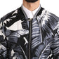 Dolce & Gabbana Black Silk Banana Leaf Print Bomber Jacket