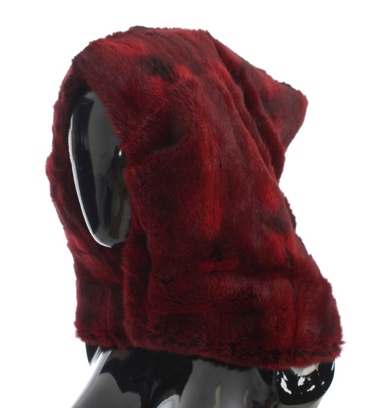 Dolce & Gabbana Bordeaux Hamster Fur Crochet Hood Scarf Hat