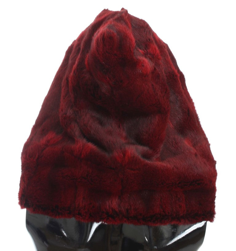 Dolce & Gabbana Bordeaux Hamster Fur Crochet Hood Scarf Hat