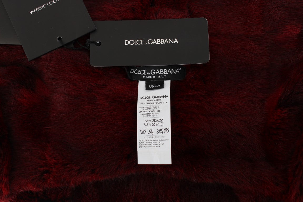 Dolce & Gabbana Bordeaux Hamster Fur Crochet Hood Scarf Hat