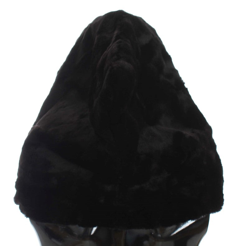 Dolce & Gabbana Black Weasel Fur Crochet Hood Scarf Hat