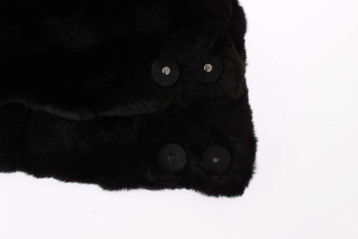 Dolce & Gabbana Black Weasel Fur Crochet Hood Scarf Hat