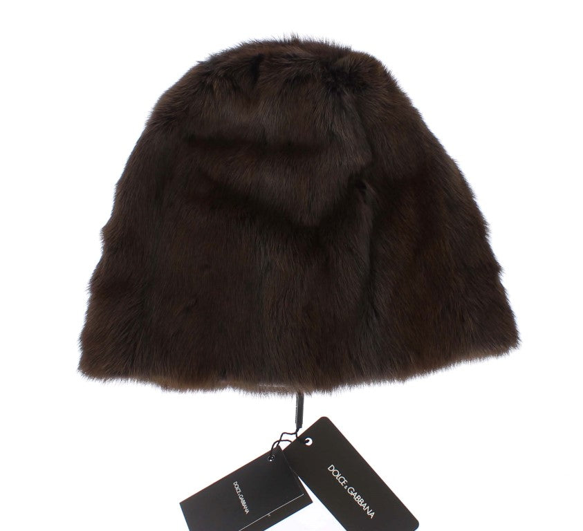 Dolce & Gabbana Brown Weasel Fur Womens Cashmere Hat