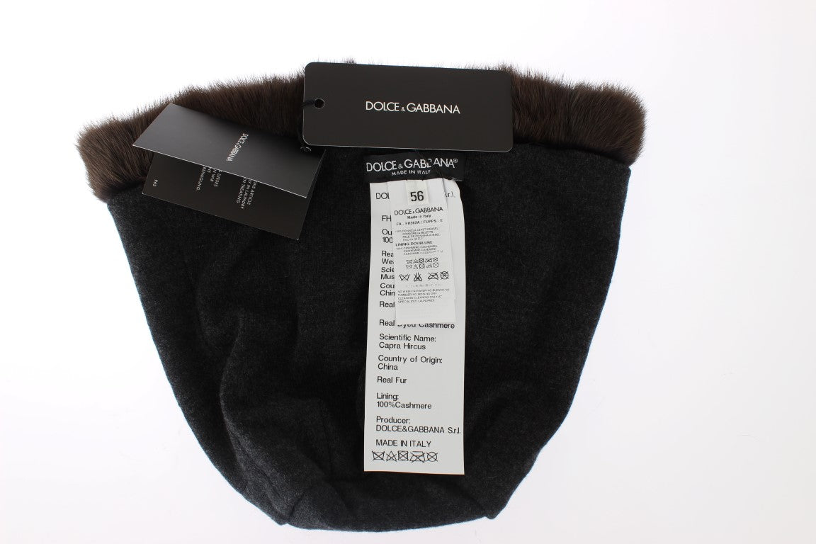 Dolce & Gabbana Brown Weasel Fur Womens Cashmere Hat