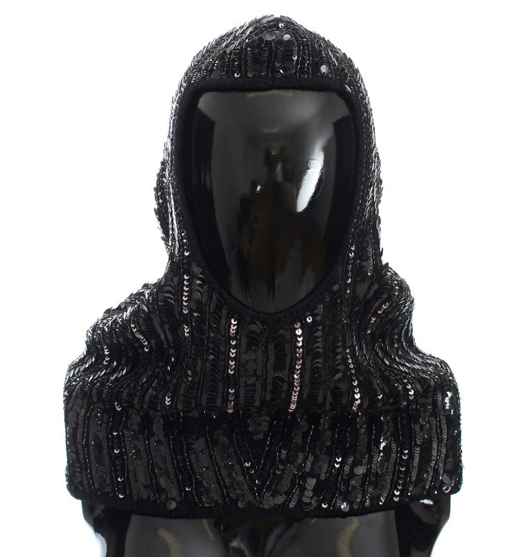 Dolce & Gabbana Black Knitted Sequin Hood Scarf Hat