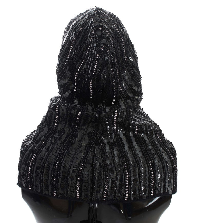 Dolce & Gabbana Black Knitted Sequin Hood Scarf Hat