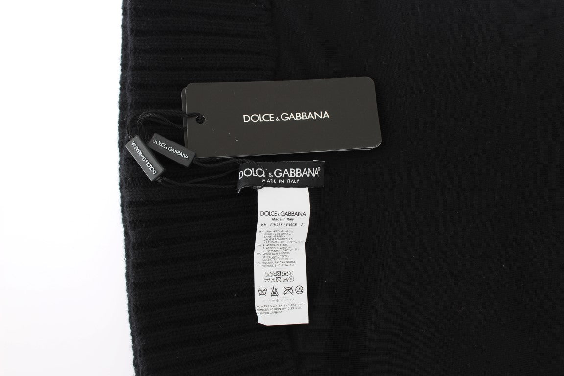 Dolce & Gabbana Black Knitted Sequin Hood Scarf Hat