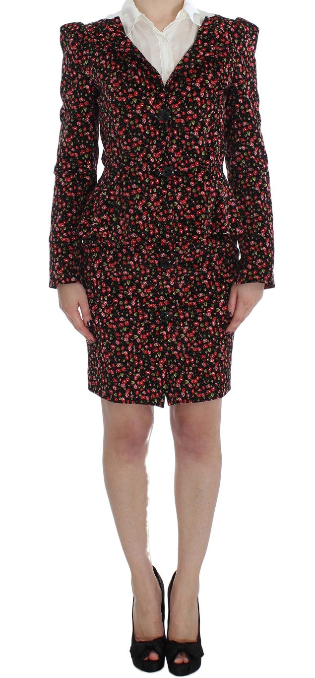 BENCIVENGA Black Red Multicolor Floral Skirt and Blazer Suit