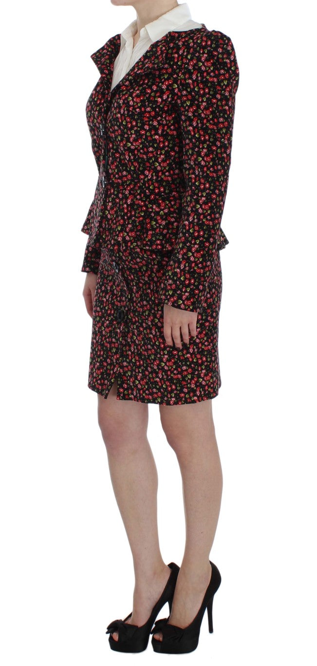 BENCIVENGA Black Red Multicolor Floral Skirt and Blazer Suit