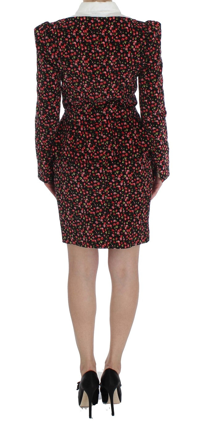 BENCIVENGA Black Red Multicolor Floral Skirt and Blazer Suit