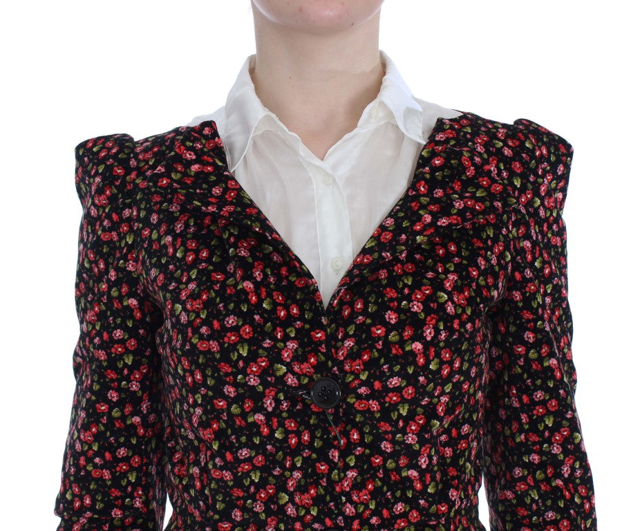 BENCIVENGA Black Red Multicolor Floral Skirt and Blazer Suit