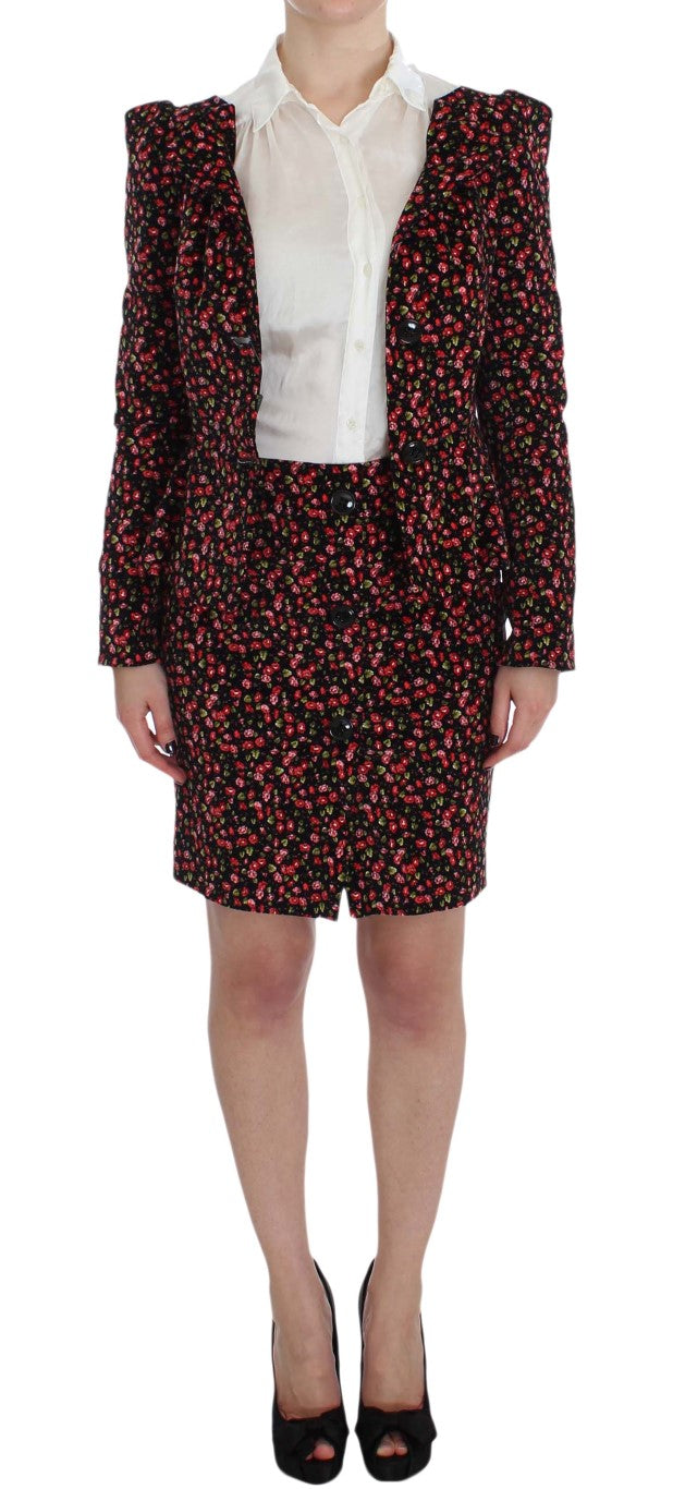 BENCIVENGA Black Red Multicolor Floral Skirt and Blazer Suit