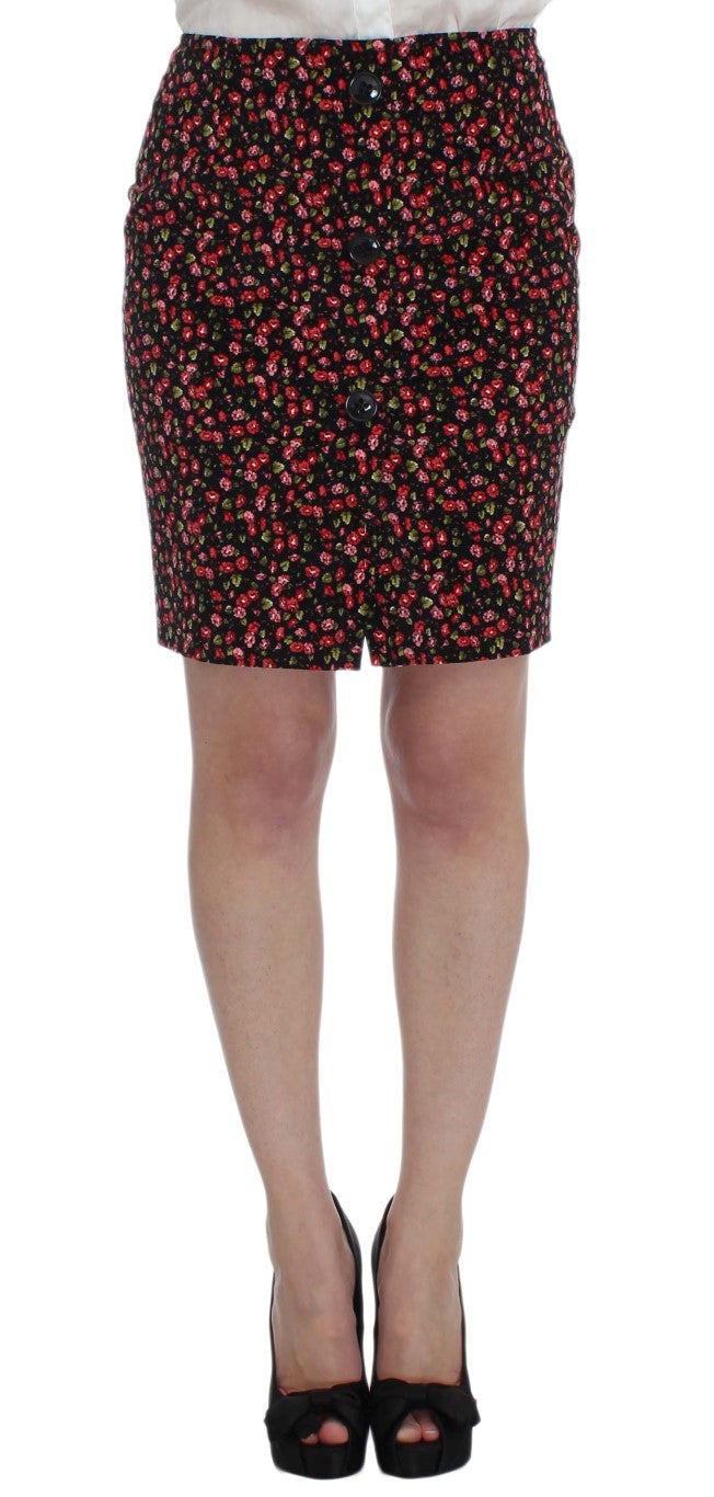 BENCIVENGA Black Red Multicolor Floral Skirt and Blazer Suit