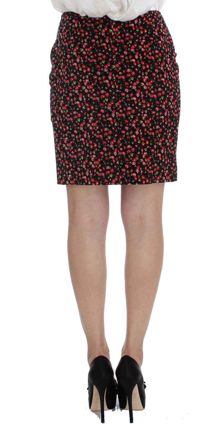 BENCIVENGA Black Red Multicolor Floral Skirt and Blazer Suit