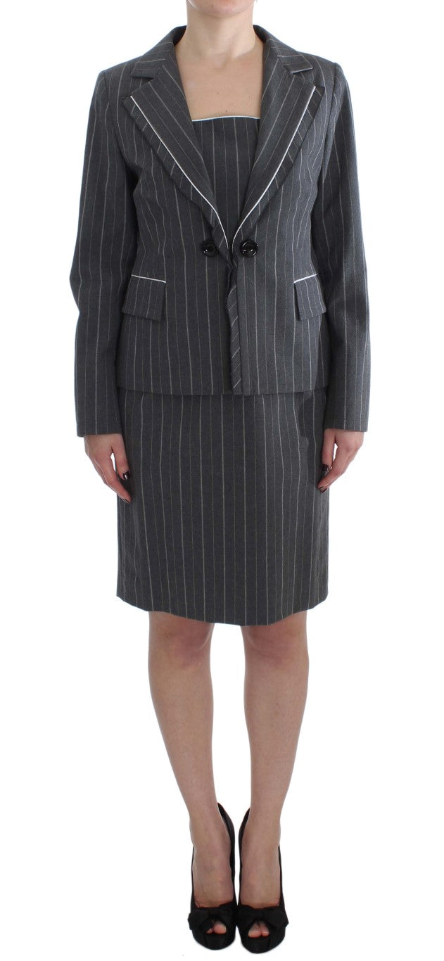 BENCIVENGA Gray Pinstripe Suit Sheath Dress & Blazer Set