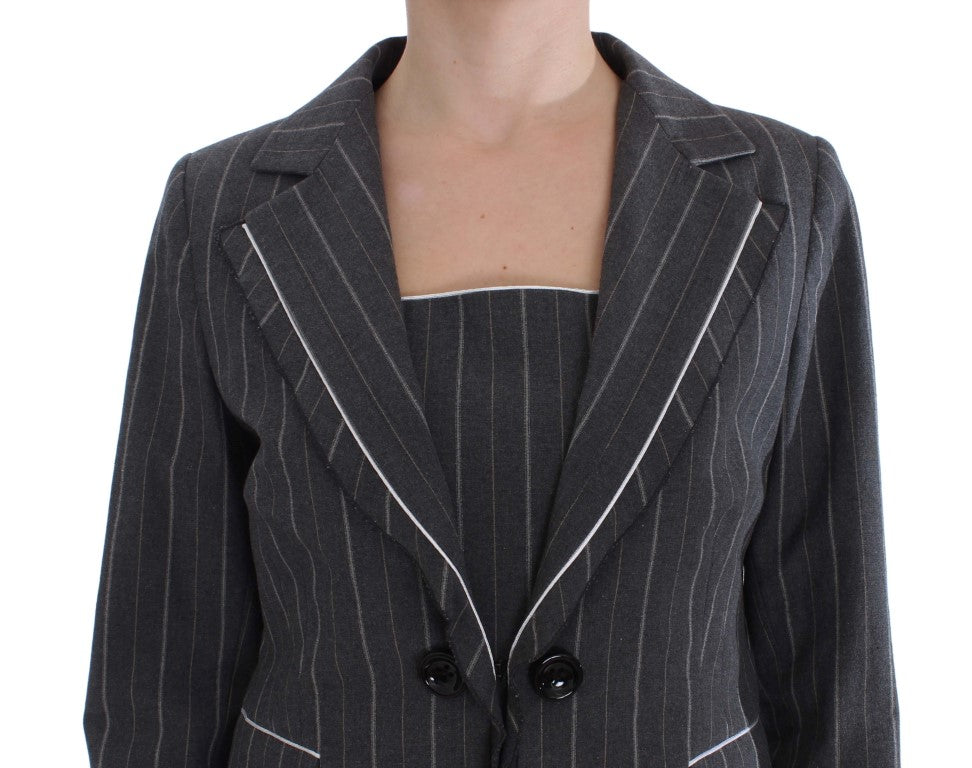 BENCIVENGA Gray Pinstripe Suit Sheath Dress & Blazer Set