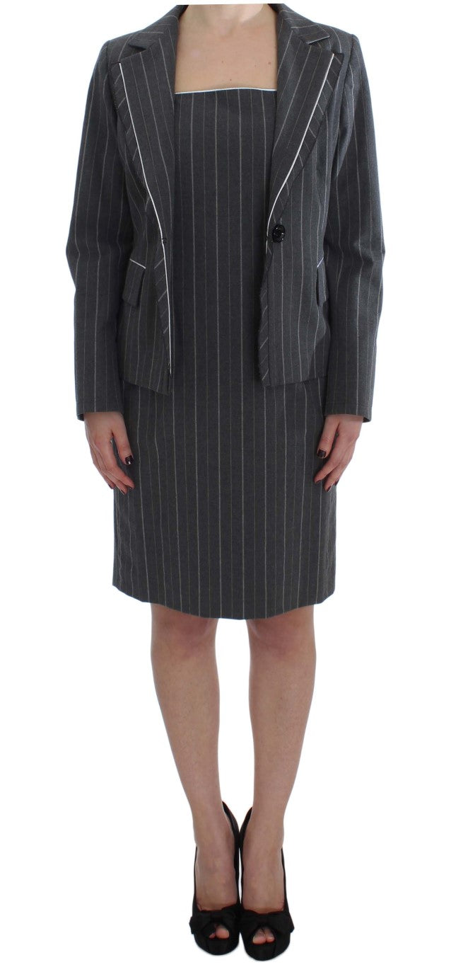 BENCIVENGA Gray Pinstripe Suit Sheath Dress & Blazer Set