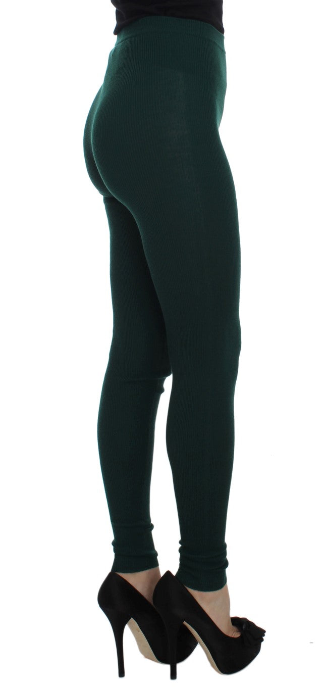 Dolce & Gabbana Green Cashmere Stretch Tights Pants