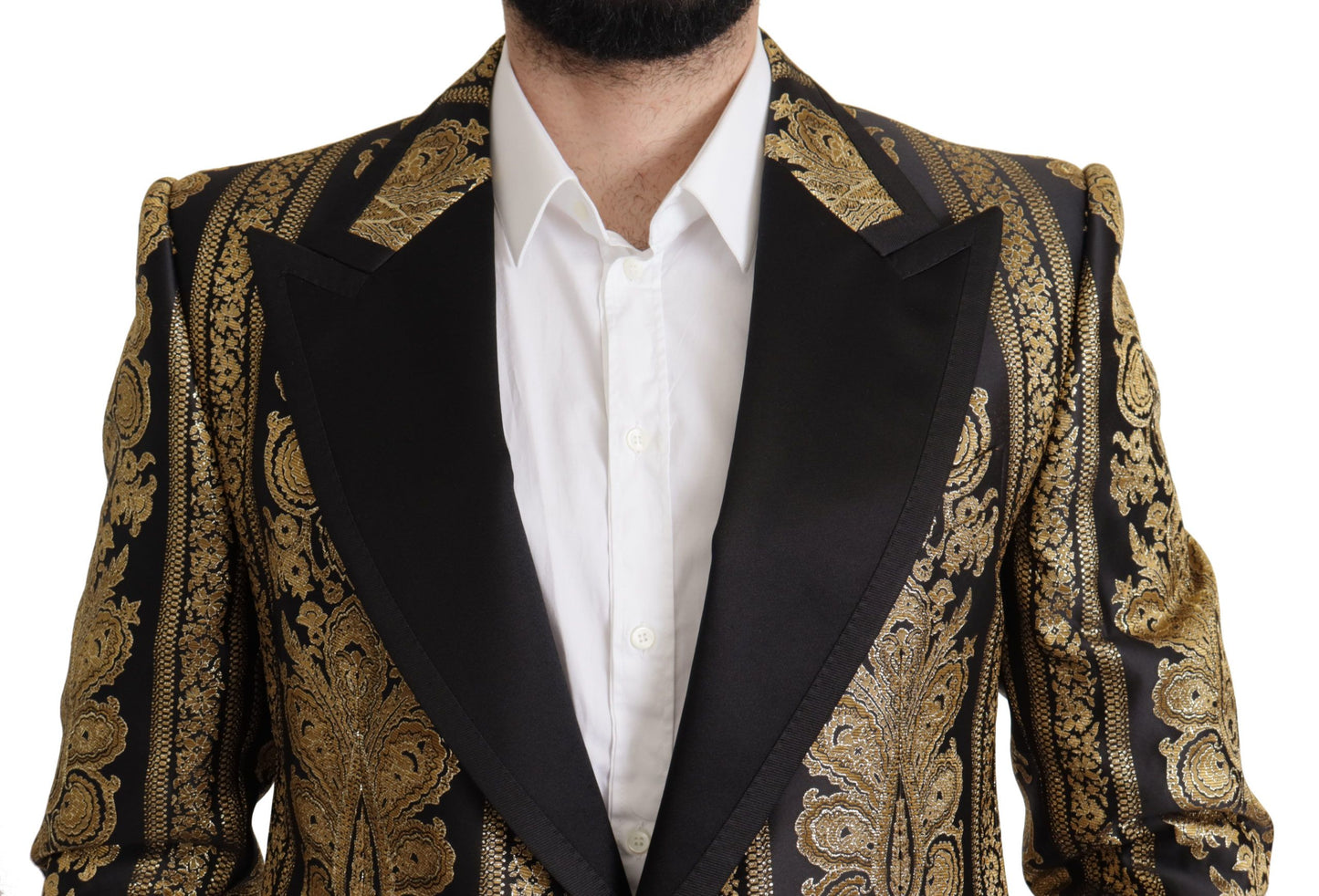 Dolce & Gabbana Black Gold Jacquard Single Breasted Blazer