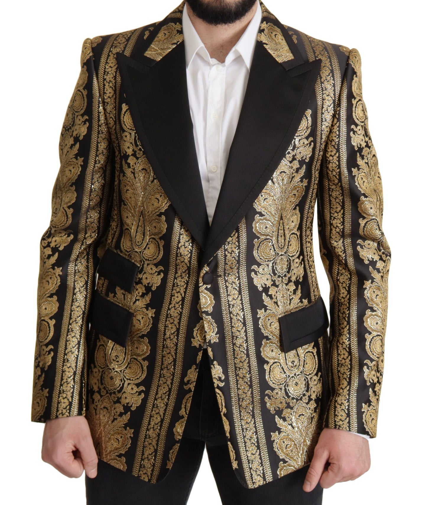 Dolce & Gabbana Black Gold Jacquard Single Breasted Blazer