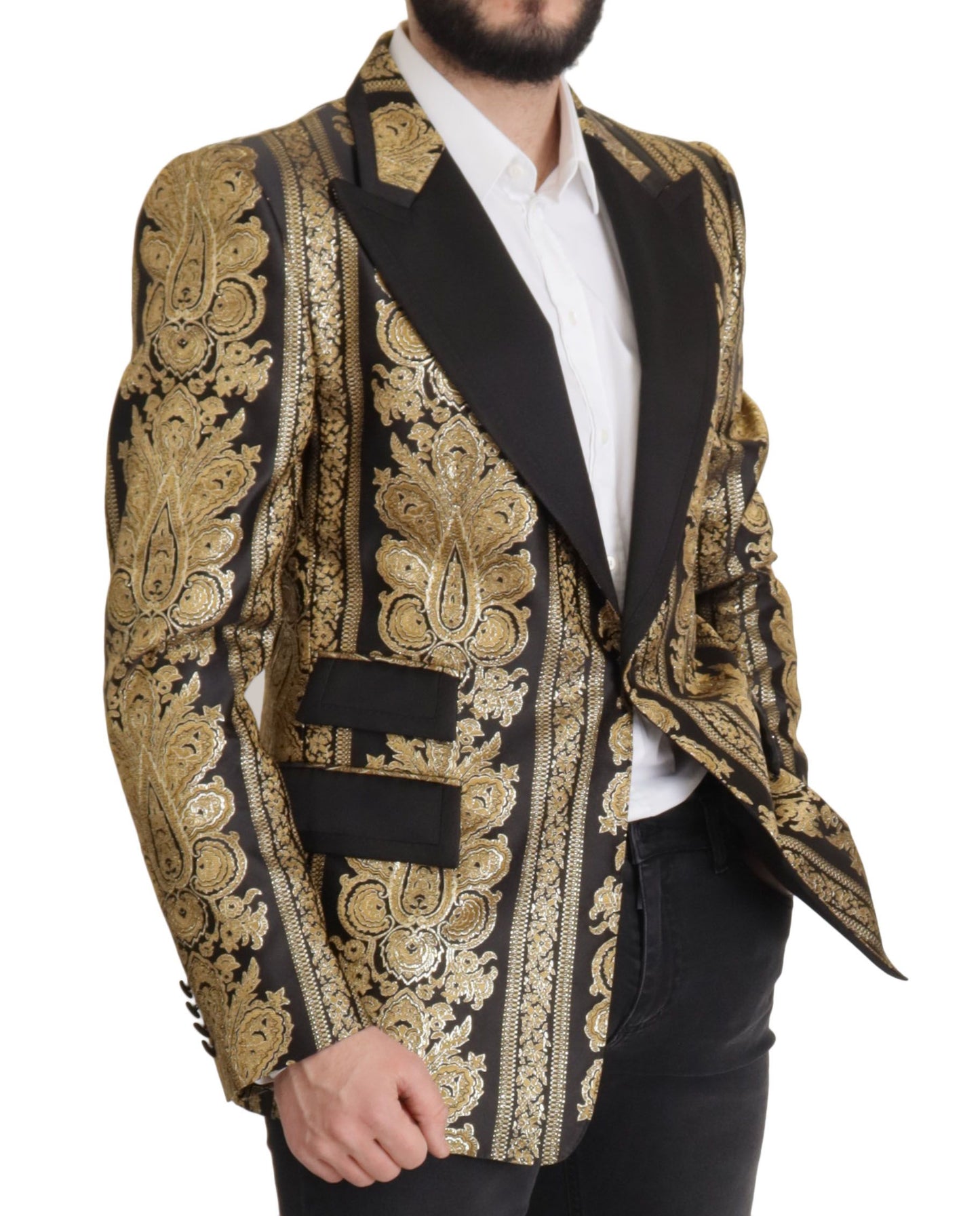 Dolce & Gabbana Black Gold Jacquard Single Breasted Blazer