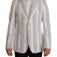 Dolce & Gabbana White Stripes Cotton Single Breasted Blazer