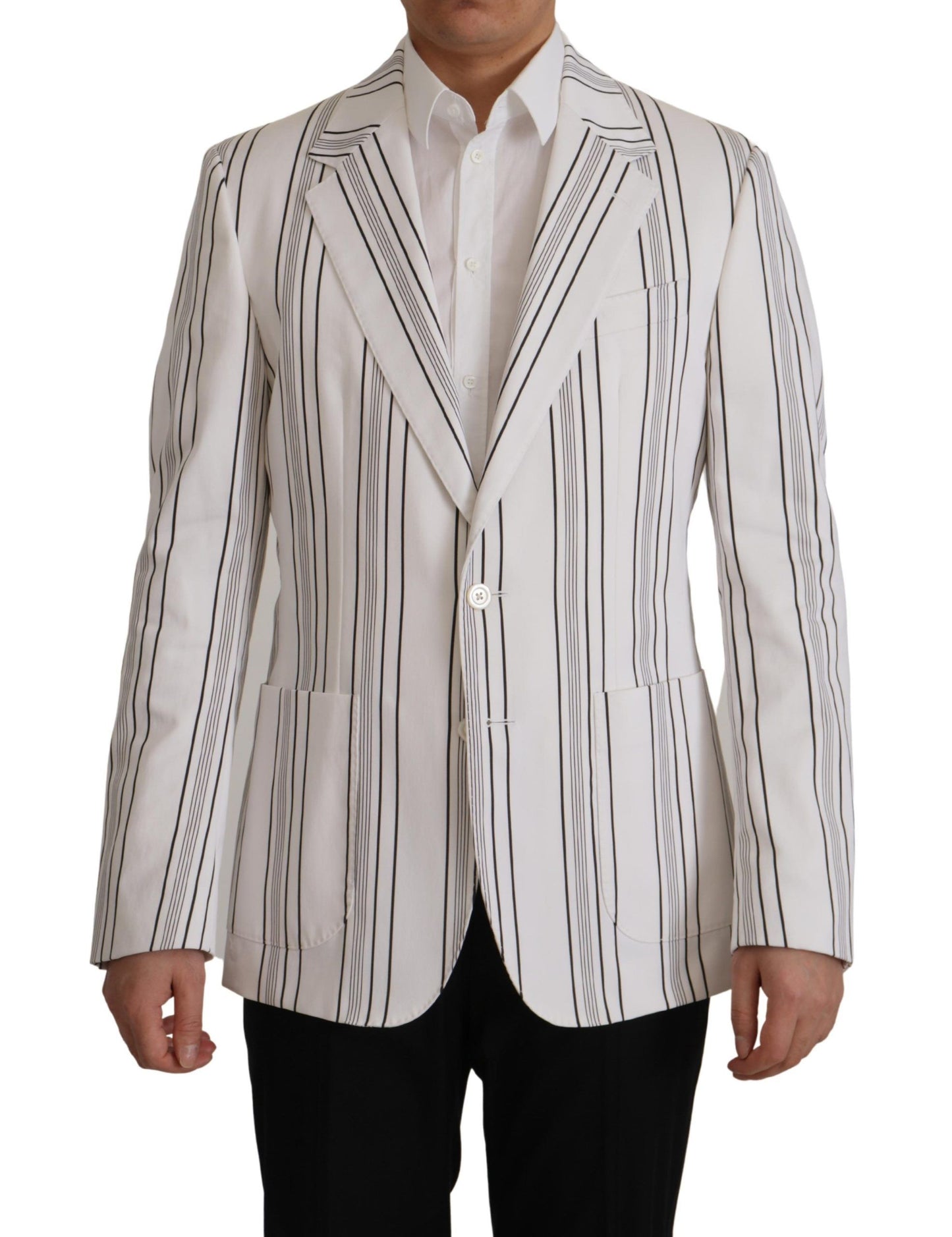 Dolce & Gabbana White Stripes Cotton Single Breasted Blazer